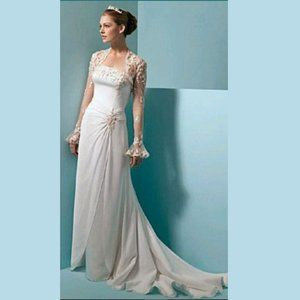 NWT Alfred Angelo Satin & Chiffon Strapless A-Line Chapel Train Wedding Dress 8